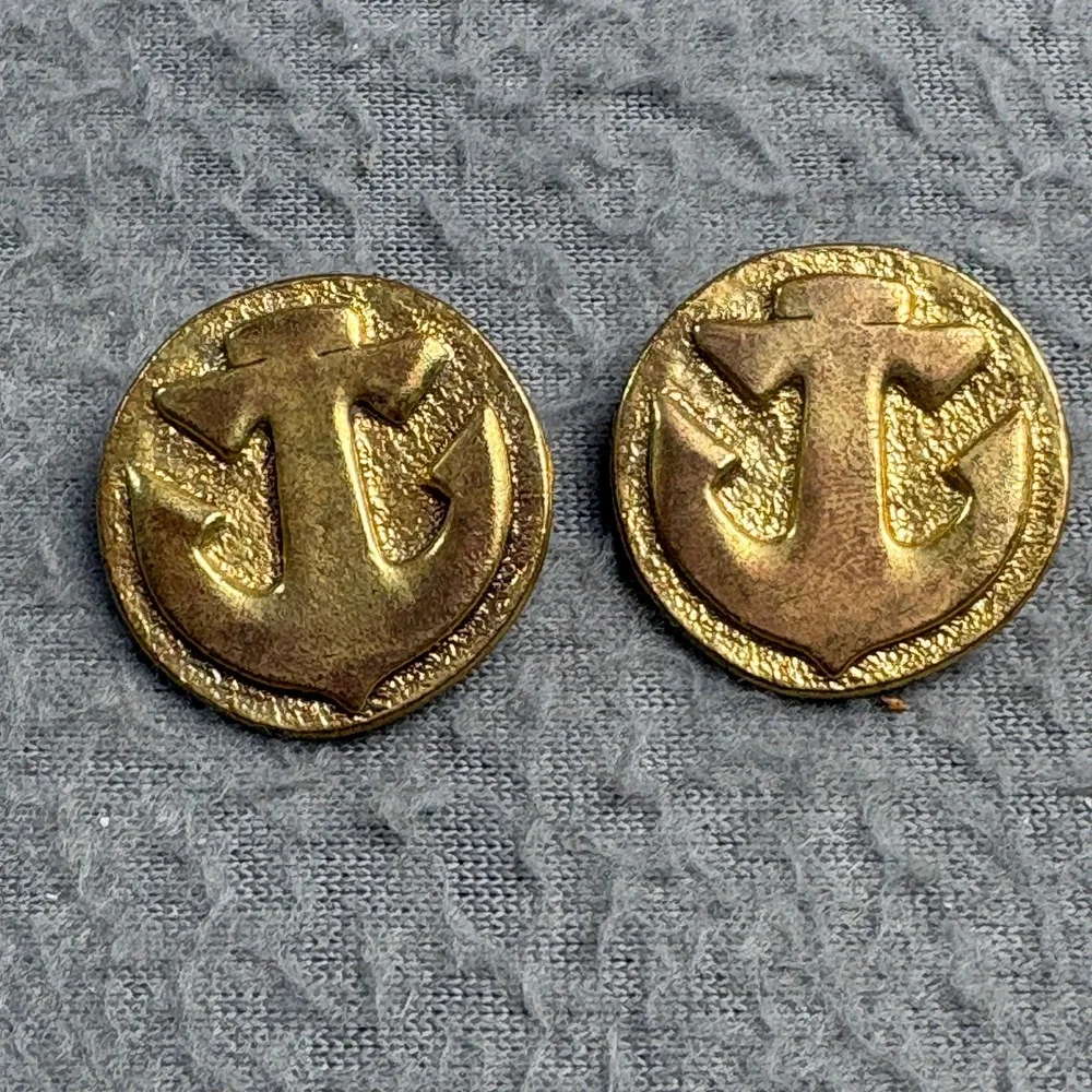 Vintage Gold Tone Anchor Buttons Nautical Maritime Shank Back Set of 2 0.75 Inch